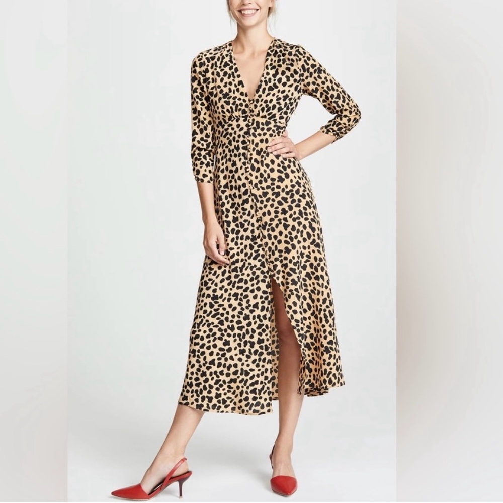 Rixo Small Leopard Print Silk Dress Small